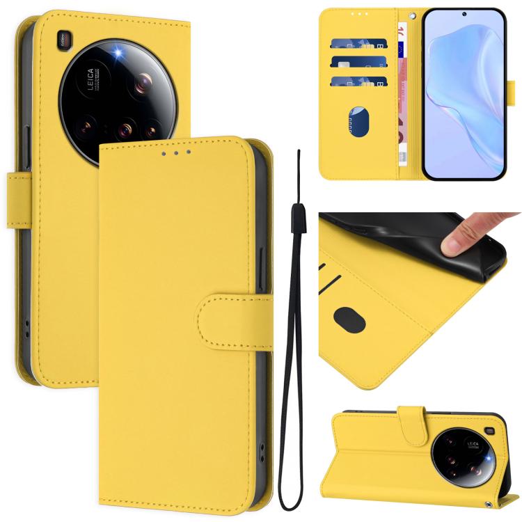 

For Xiaomi 15 Ultra Skin Feel Solid Color Leather Phone Case with Lanyard(Lemon Yellow)