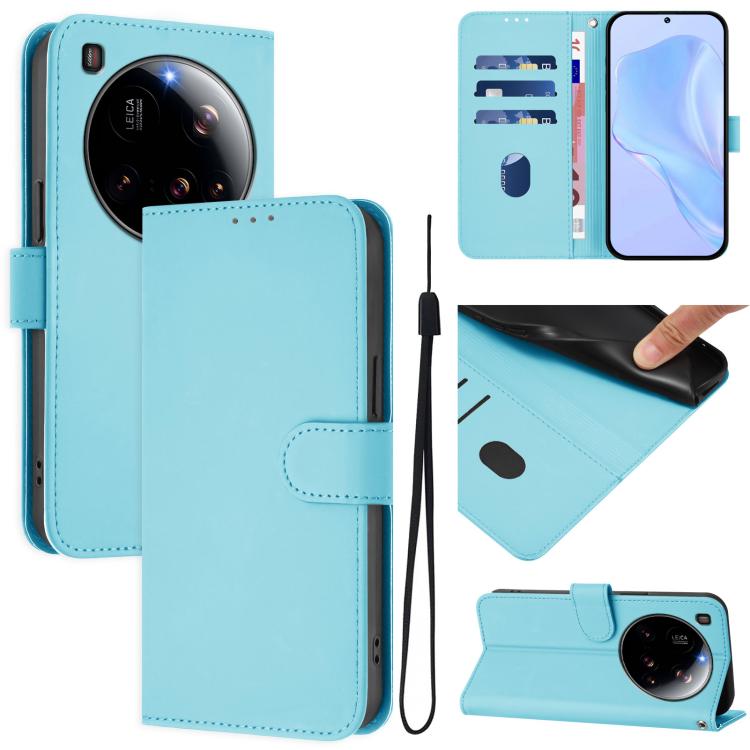 

For Xiaomi 15 Ultra Skin Feel Solid Color Leather Phone Case with Lanyard(Sky Blue)