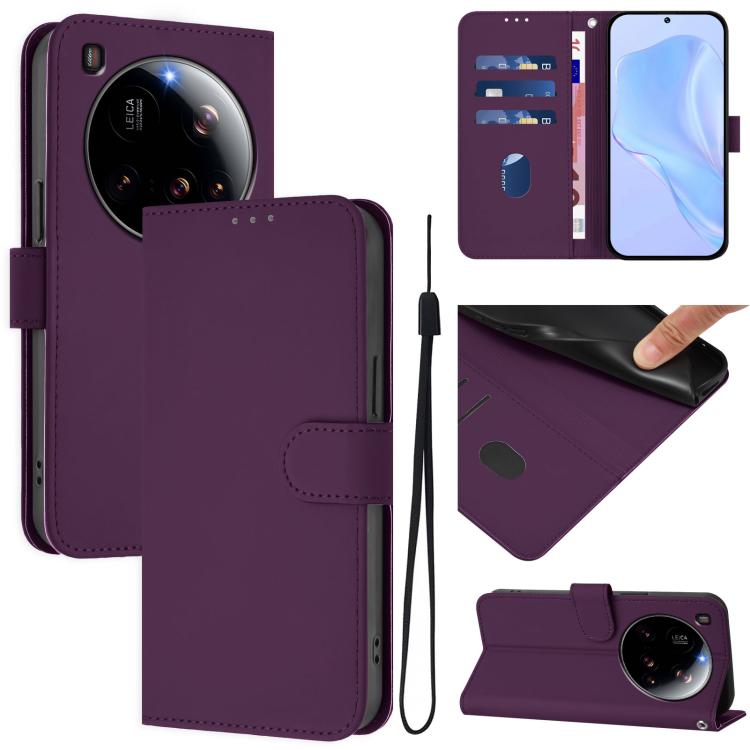 

For Xiaomi 15 Ultra Skin Feel Solid Color Leather Phone Case with Lanyard(Violet)