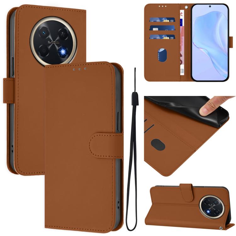 

For Huawei Pura 90 Pro Max 5G Skin Feel Solid Color Leather Phone Case with Lanyard(Brown)