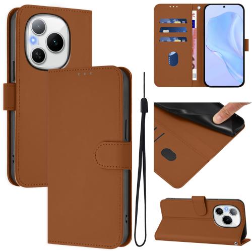 

For Honor Power 5G Skin Feel Solid Color Leather Phone Case with Lanyard(Brown)