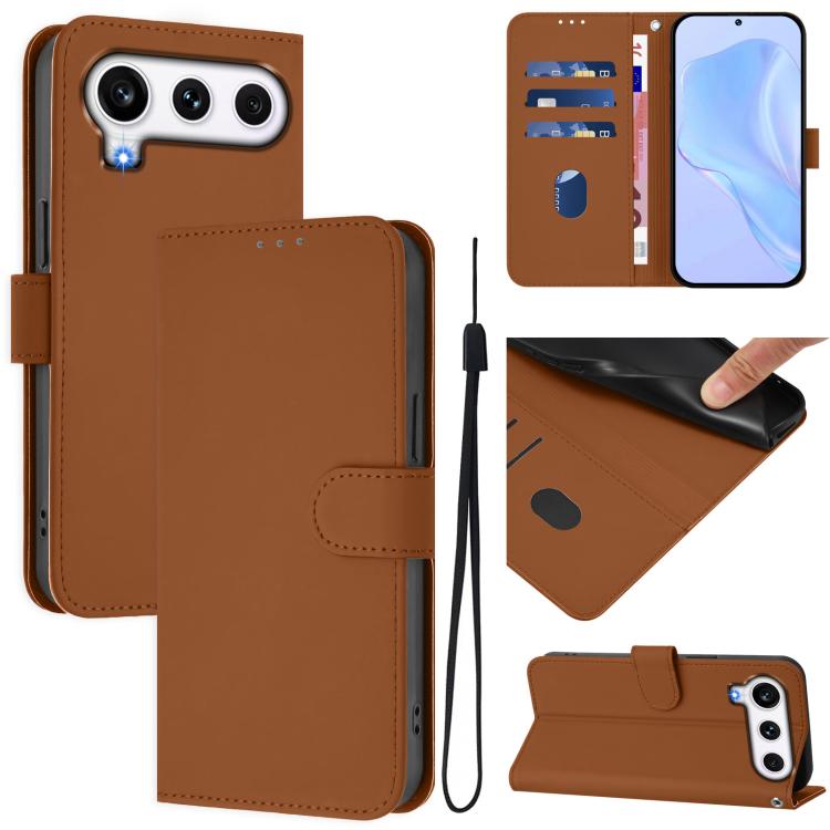 For Honor 600 Global / 600 Pro Global Skin Feel Solid Color Leather Phone Case with Lanyard(Brown)