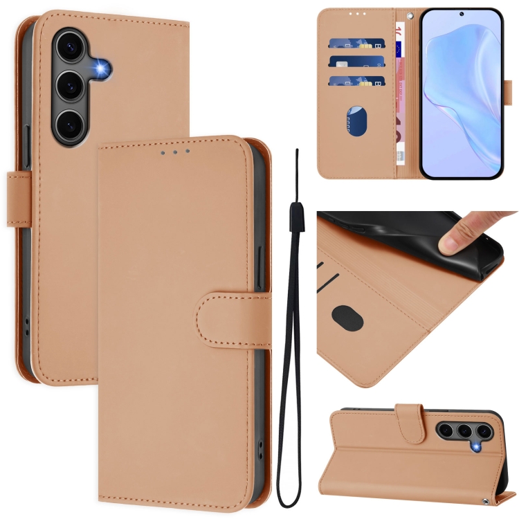 

For Samsung Galaxy S25+ 5G Skin Feel Solid Color Leather Phone Case with Lanyard(Nude)