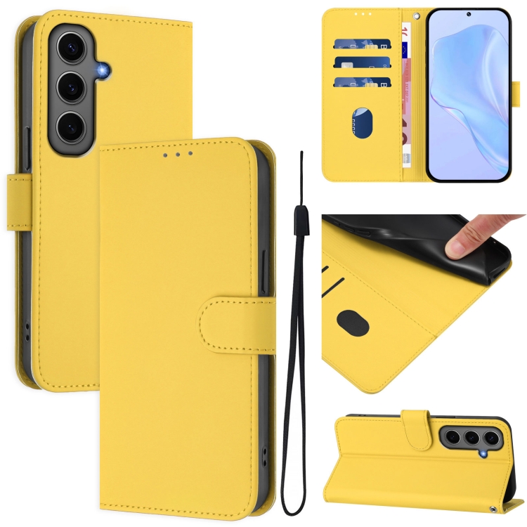 

For Samsung Galaxy S24+ 5G Skin Feel Solid Color Leather Phone Case with Lanyard(Lemon Yellow)