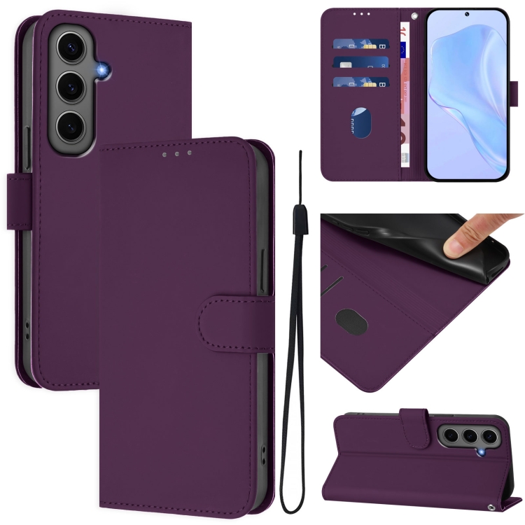 

For Samsung Galaxy S24+ 5G Skin Feel Solid Color Leather Phone Case with Lanyard(Violet)