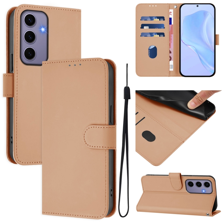 

For Samsung Galaxy S24 5G Skin Feel Solid Color Leather Phone Case with Lanyard(Nude)