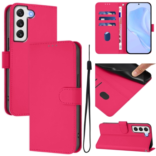 

For Samsung Galaxy S22+ 5G Skin Feel Solid Color Leather Phone Case with Lanyard(Rose Red)