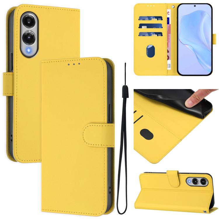 

For Samsung Galaxy S25 Edge 5G Skin Feel Solid Color Leather Phone Case with Lanyard(Lemon Yellow)