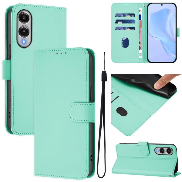 For Samsung Galaxy S25 Edge 5G Skin Feel Solid Color Leather Phone Case with Lanyard(Mint Green)