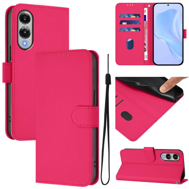 

For Samsung Galaxy S25 Edge 5G Skin Feel Solid Color Leather Phone Case with Lanyard(Rose Red)