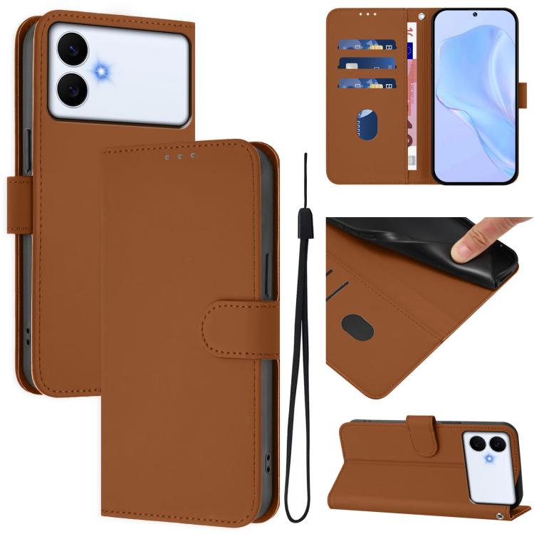 

For Samsung Galaxy S26 Edge 5G Skin Feel Solid Color Leather Phone Case with Lanyard(Brown)