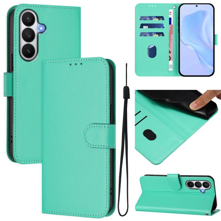 

For Samsung Galaxy S26 5G Skin Feel Solid Color Leather Phone Case with Lanyard(Green)