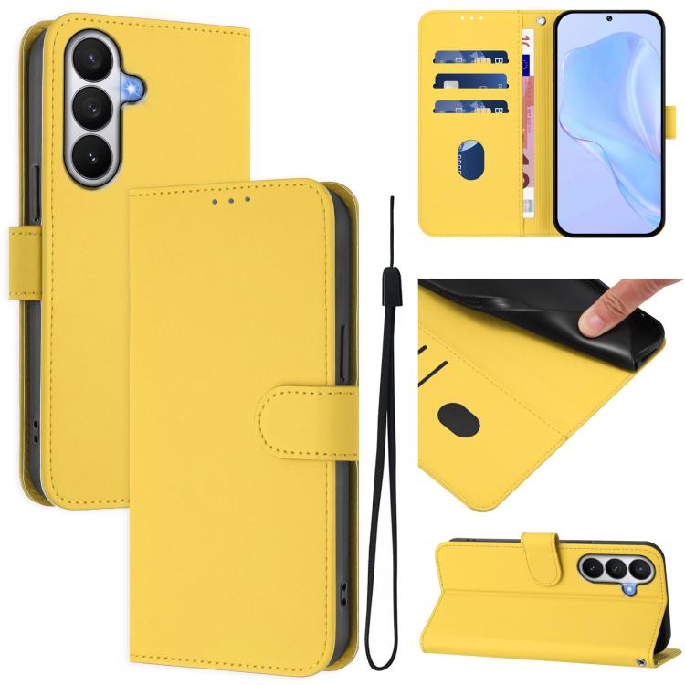 

For Samsung Galaxy S26 Pro 5G Skin Feel Solid Color Leather Phone Case with Lanyard(Lemon Yellow)