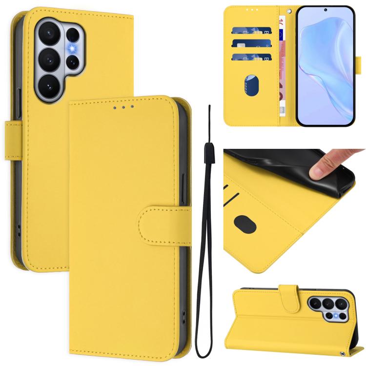 

For Samsung Galaxy S26 Ultra 5G Skin Feel Solid Color Leather Phone Case with Lanyard(Lemon Yellow)
