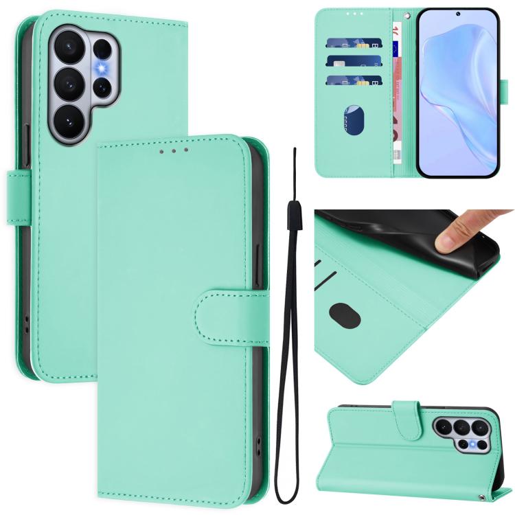 For Samsung Galaxy S26 Ultra 5G Skin Feel Solid Color Leather Phone Case with Lanyard(Mint Green) — купить у Sunsky-online WW