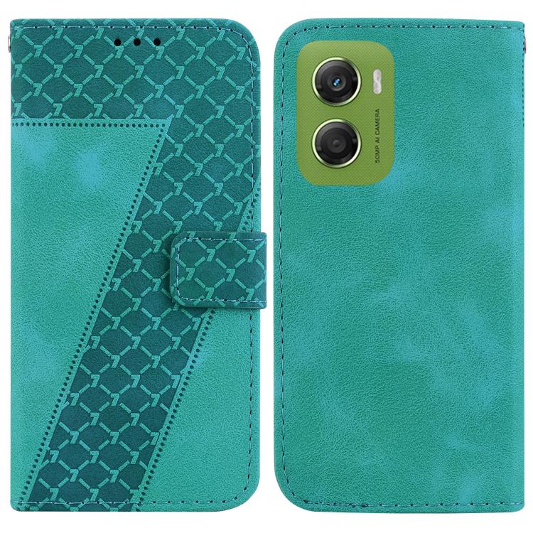 

For Motorola Moto G06 4G Seven-shaped Embossed Leather Phone Case(Green)
