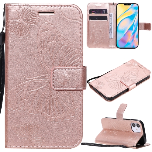 

For iPhone 12 mini 3D Butterfly Embossed Pattern Horizontal Flip Leather Case with Holder & Card Slot & Wallet & Lanyard(Rose Gold)