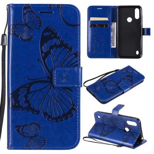 

For Motorola Moto E6s (2020) 3D Butterfly Embossed Pattern Horizontal Flip Leather Case with Holder & Card Slot & Wallet & Lanyard(Blue)