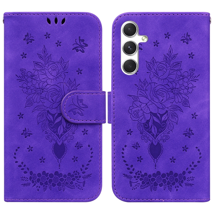 

For Samsung Galaxy S25+ 5G Butterfly Rose Embossed Leather Phone Case(Purple)