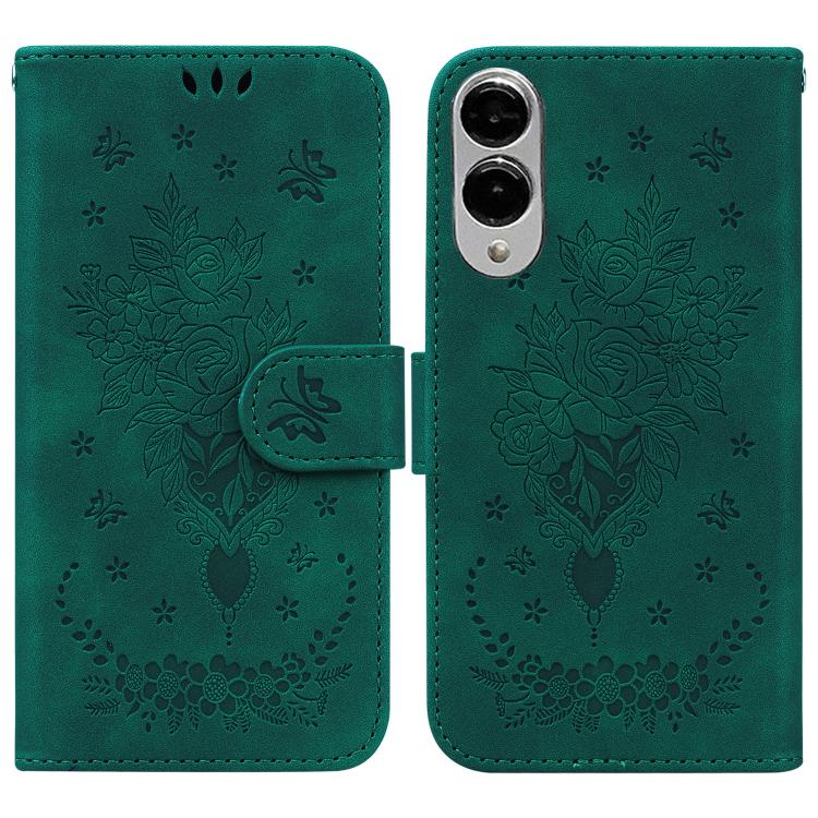 

For Samsung Galaxy S25 Edge 5G Butterfly Rose Embossed Leather Phone Case(Green)