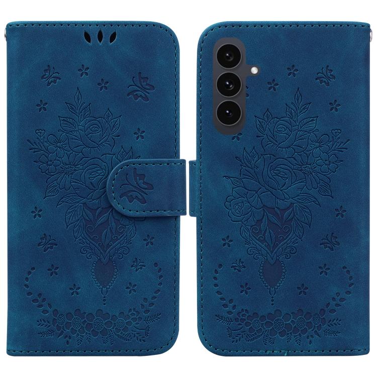 

For Samsung Galaxy S25 FE 5G Butterfly Rose Embossed Leather Phone Case(Blue)