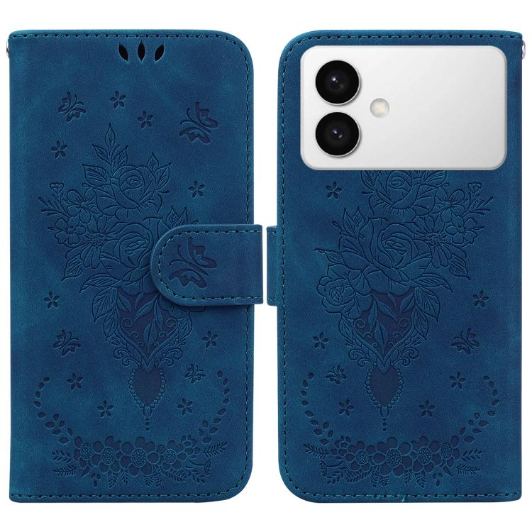 

For Samsung Galaxy S26 Edge 5G Butterfly Rose Embossed Leather Phone Case(Blue)