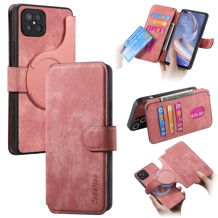 

For OPPO A92s CaseNeo MagSafe RFID Anti-theft Retro Leather Phone Case(Pink)