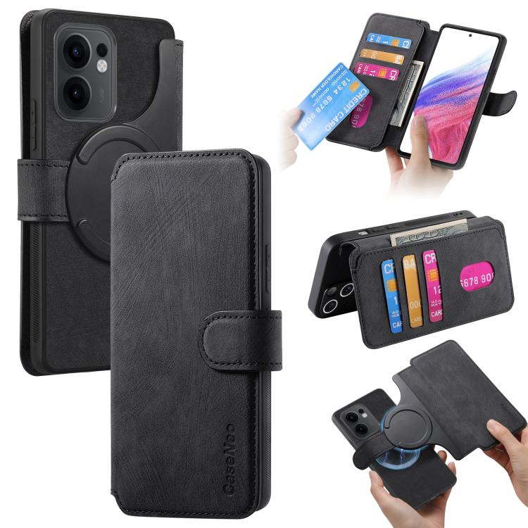 

For OPPO Reno13 F 4G / 5G CaseNeo MagSafe RFID Anti-theft Retro Leather Phone Case(Black)