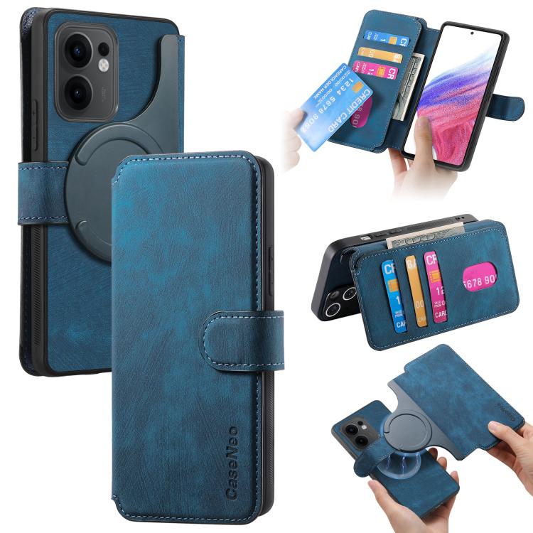 

For OPPO Reno13 F 4G / 5G CaseNeo MagSafe RFID Anti-theft Retro Leather Phone Case(Blue)