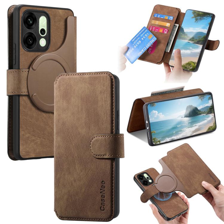 For OPPO Reno14 Global CaseNeo MagSafe RFID Anti-theft Retro Leather Phone Case(Brown)
