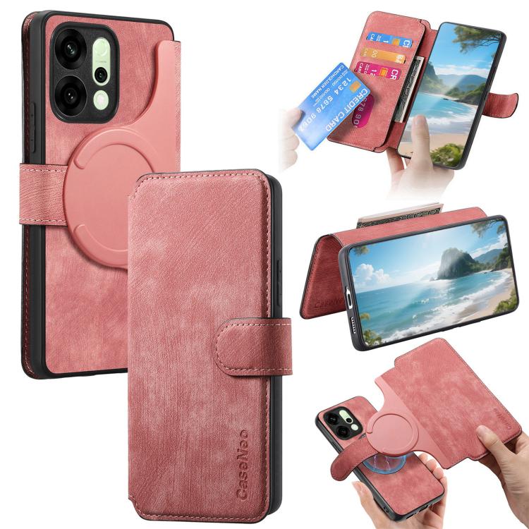 For OPPO Reno14 Global CaseNeo MagSafe RFID Anti-theft Retro Leather Phone Case(Pink)
