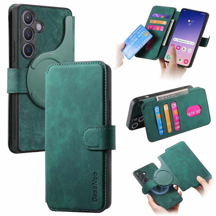 

For Samsung Galaxy S24 FE 5G CaseNeo MagSafe RFID Anti-theft Retro Leather Phone Case(Green)
