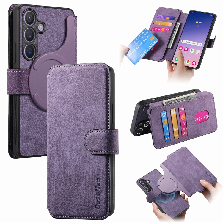 

For Samsung Galaxy S24 FE 5G CaseNeo MagSafe RFID Anti-theft Retro Leather Phone Case(Purple)