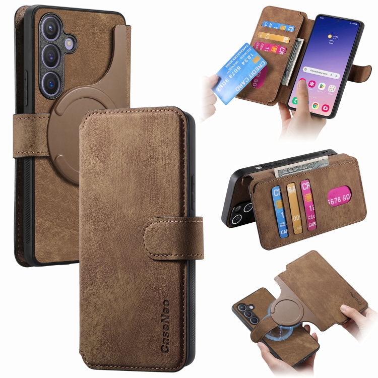 

For Samsung Galaxy S24+ 5G CaseNeo MagSafe RFID Anti-theft Retro Leather Phone Case(Brown)