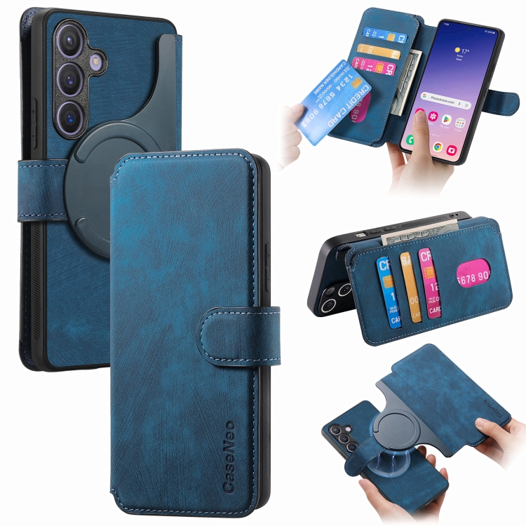 

For Samsung Galaxy S24 5G CaseNeo MagSafe RFID Anti-theft Retro Leather Phone Case(Blue)