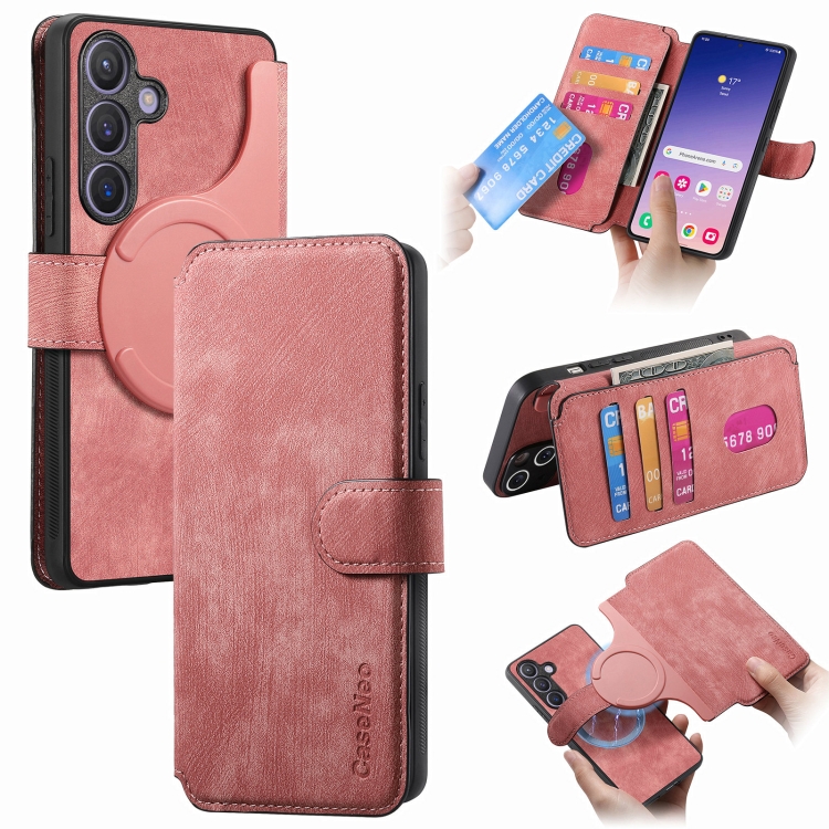 

For Samsung Galaxy S24 5G CaseNeo MagSafe RFID Anti-theft Retro Leather Phone Case(Pink)
