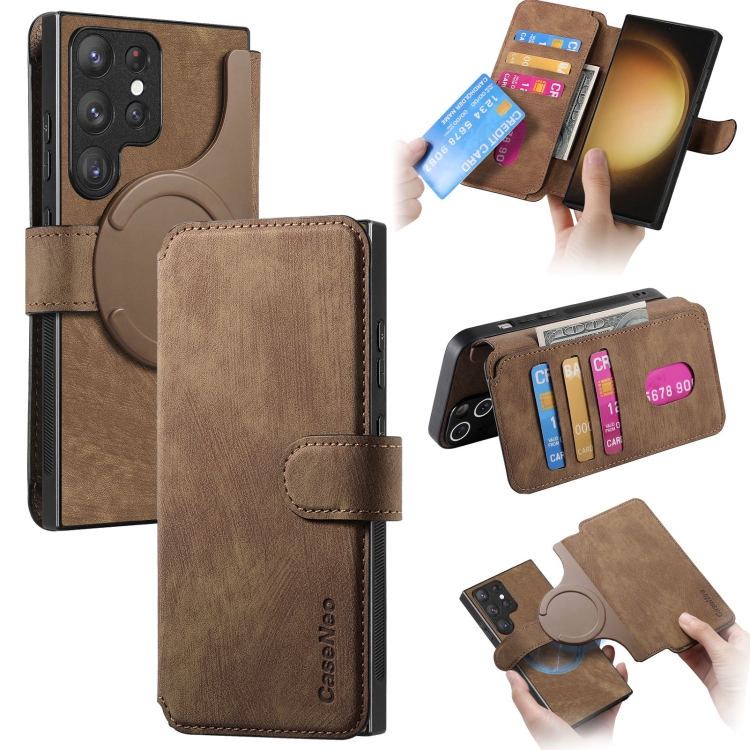 

For Samsung Galaxy S23 Ultra 5G CaseNeo MagSafe RFID Anti-theft Retro Leather Phone Case(Brown)