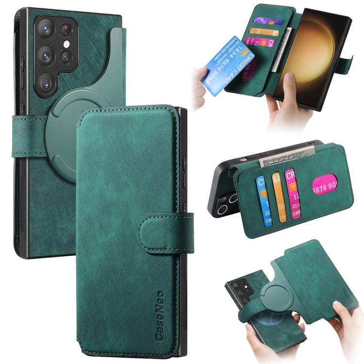 

For Samsung Galaxy S23 Ultra 5G CaseNeo MagSafe RFID Anti-theft Retro Leather Phone Case(Green)