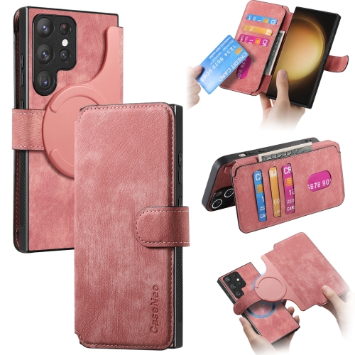 

For Samsung Galaxy S23 Ultra 5G CaseNeo MagSafe RFID Anti-theft Retro Leather Phone Case(Pink)