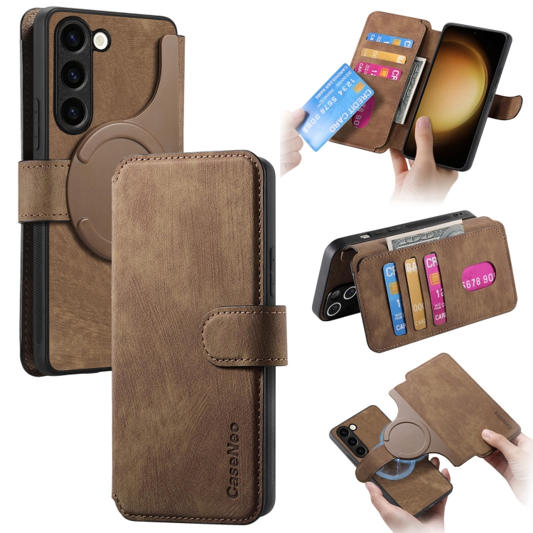 

For Samsung Galaxy S23+ 5G CaseNeo MagSafe RFID Anti-theft Retro Leather Phone Case(Brown)