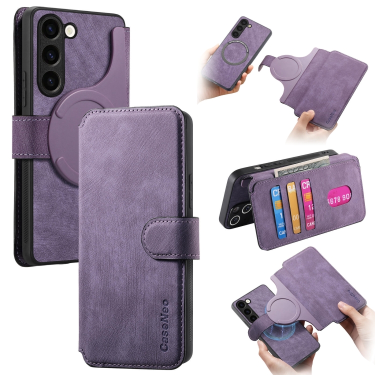 

For Samsung Galaxy S23+ 5G CaseNeo MagSafe RFID Anti-theft Retro Leather Phone Case(Purple)
