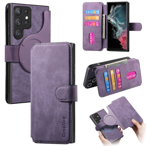 

For Samsung Galaxy S22 Ultra 5G CaseNeo MagSafe RFID Anti-theft Retro Leather Phone Case(Purple)