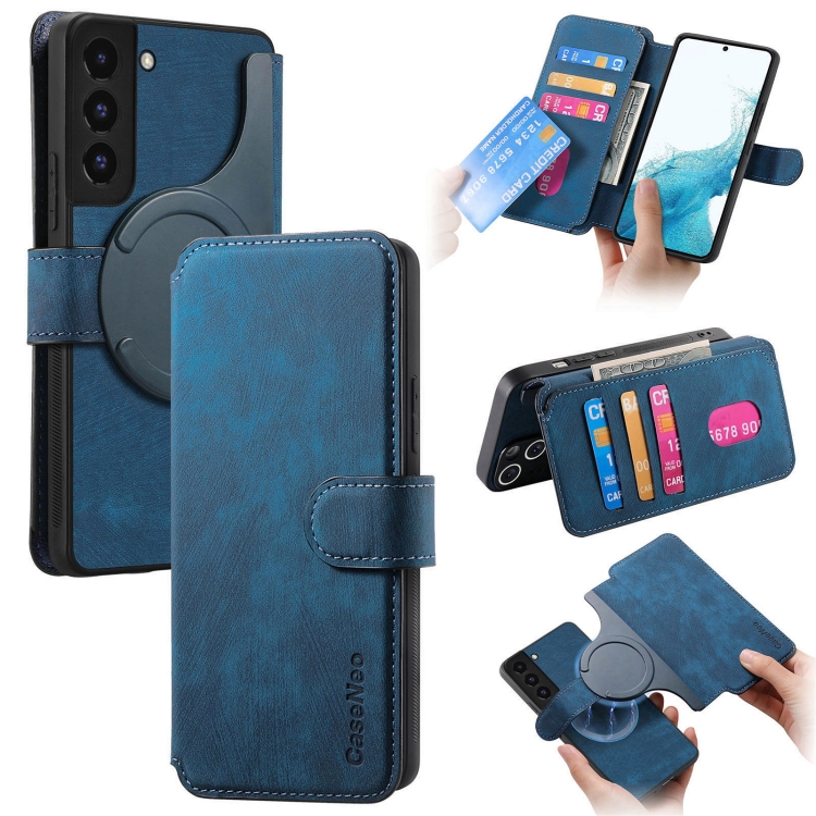 

For Samsung Galaxy S21 5G CaseNeo MagSafe RFID Anti-theft Retro Leather Phone Case(Blue)