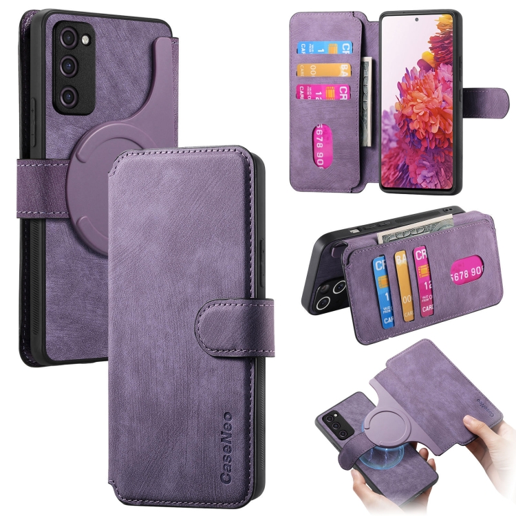 

For Samsung Galaxy S20 FE CaseNeo MagSafe RFID Anti-theft Retro Leather Phone Case(Purple)