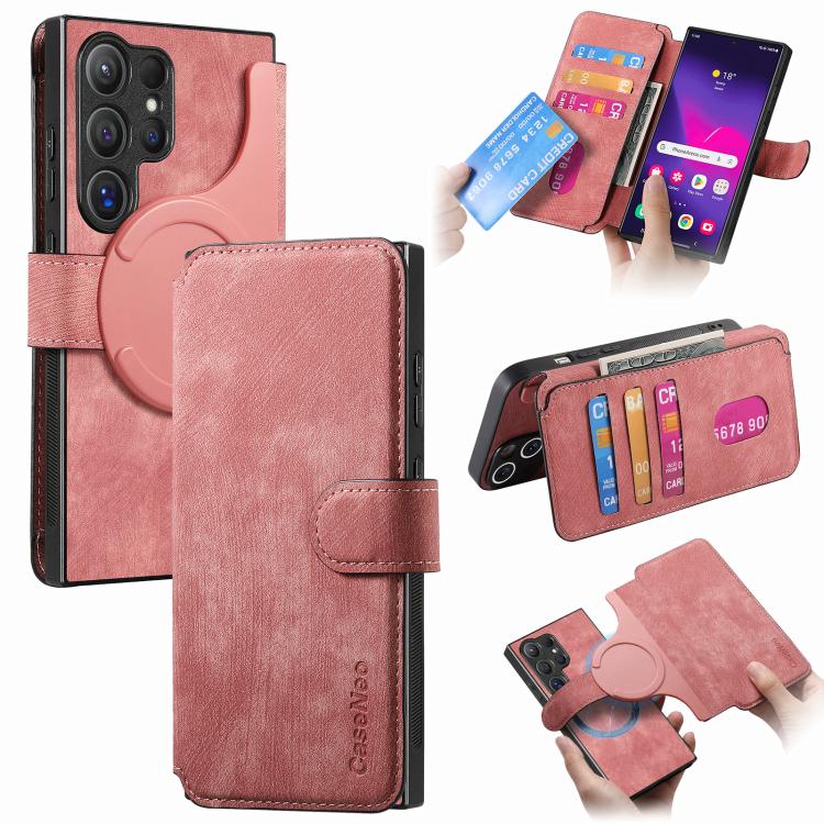 

For Samsung Galaxy S25 Ultra 5G CaseNeo MagSafe RFID Anti-theft Retro Leather Phone Case(Pink)