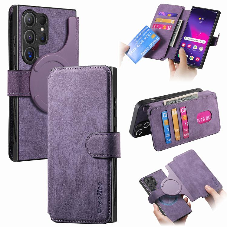 

For Samsung Galaxy S25 Ultra 5G CaseNeo MagSafe RFID Anti-theft Retro Leather Phone Case(Purple)