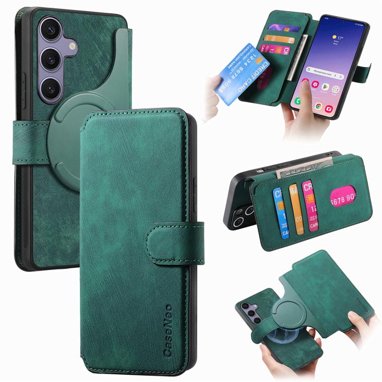 

For Samsung Galaxy S25+ 5G CaseNeo MagSafe RFID Anti-theft Retro Leather Phone Case(Green)