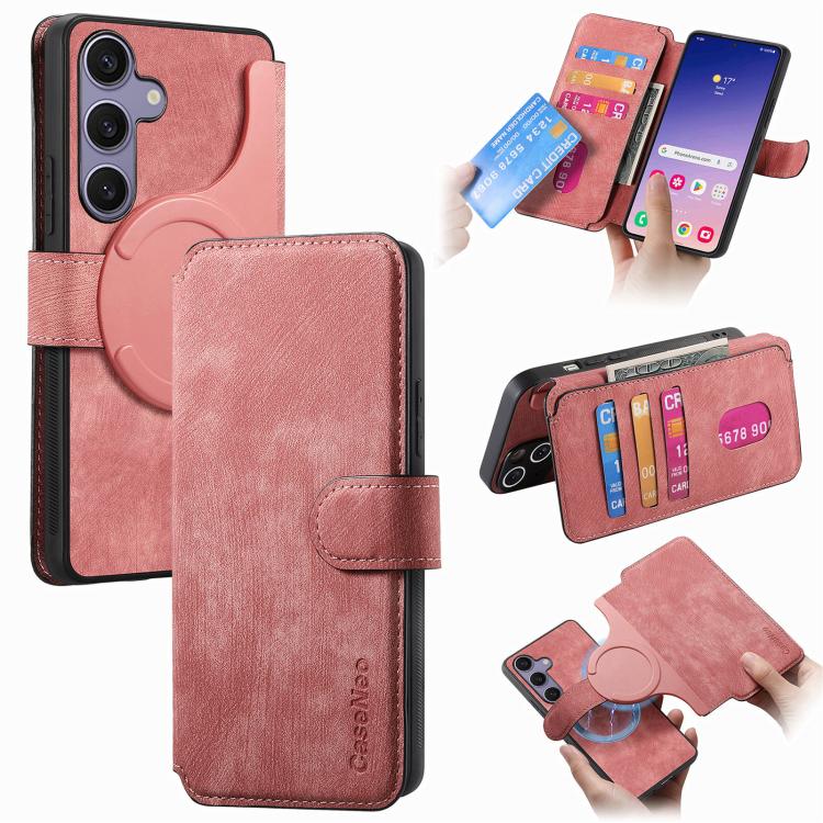 

For Samsung Galaxy S25 5G CaseNeo MagSafe RFID Anti-theft Retro Leather Phone Case(Pink)