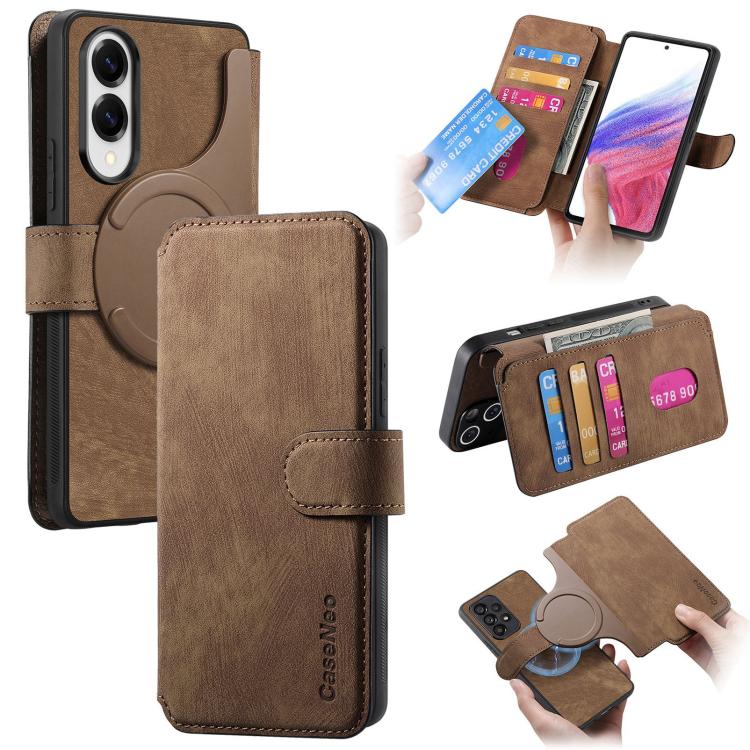 

For Samsung Galaxy S25 Edge 5G CaseNeo MagSafe RFID Anti-theft Retro Leather Phone Case(Brown)