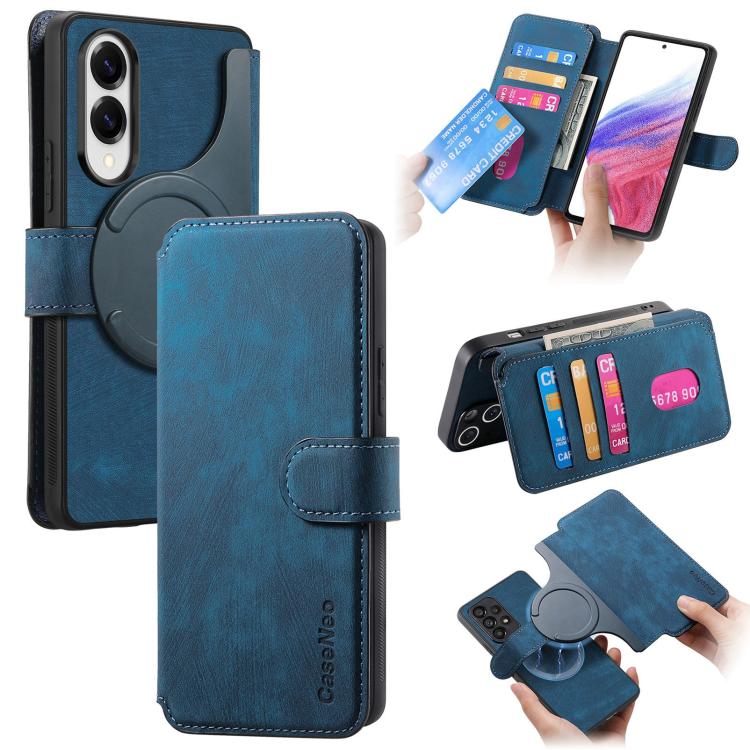 

For Samsung Galaxy S25 Edge 5G CaseNeo MagSafe RFID Anti-theft Retro Leather Phone Case(Blue)